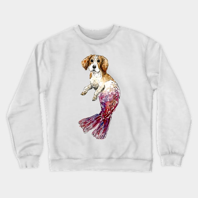 Beagle Mermaid Crewneck Sweatshirt by aquabun